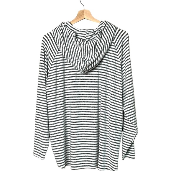 LUCKY BRAND Super Soft Grey / Cream Striped Hoodie Long Sleeve US Sz L - Picture 4 of 10